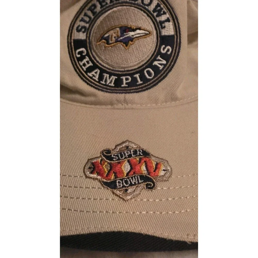 Vintage Baltimore Ravens Super Bowl XXXV 35 Champions Hat Cap Tan Navy Y2K NFL
